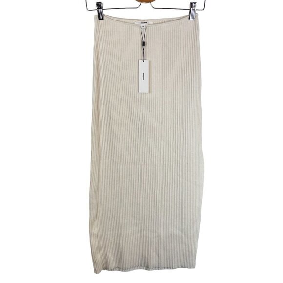 NWT Joah Brown Ribbed Side Slit Midi Skirt Natural Cream Size S/M - Picture 2 of 8